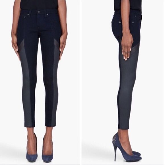 rag & bone The Grand Prix Motocross Leather Blue Black Jeans Size 25 NWOT - Picture 1 of 13